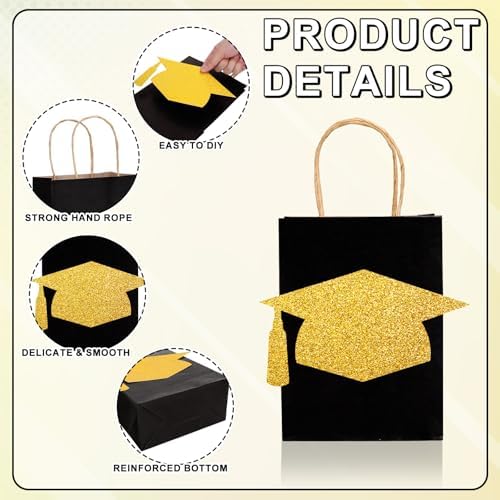 FYSUIMU 24Pcs Glitter Gold Graduation Gift Bags with Handle