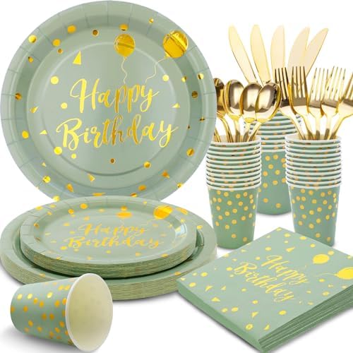 175 Pcs Sage Green Birthday Decorations Set