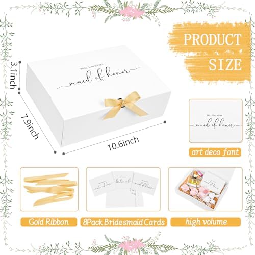 8 Pack Bridesmaid Proposal Boxes with Cards and Ribbons