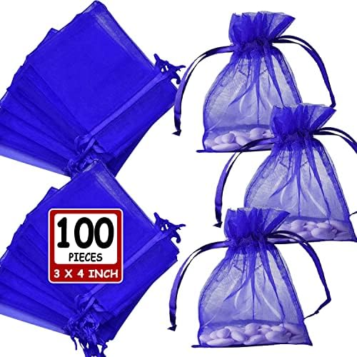 Ableme Deco Royal Blue Organza Gift Bags 3x4 Inches 100 Pcs