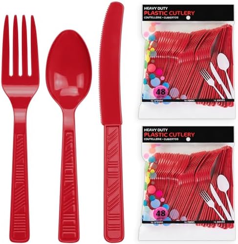 DecorRack Plastic Cutlery Set Red 96 Pieces