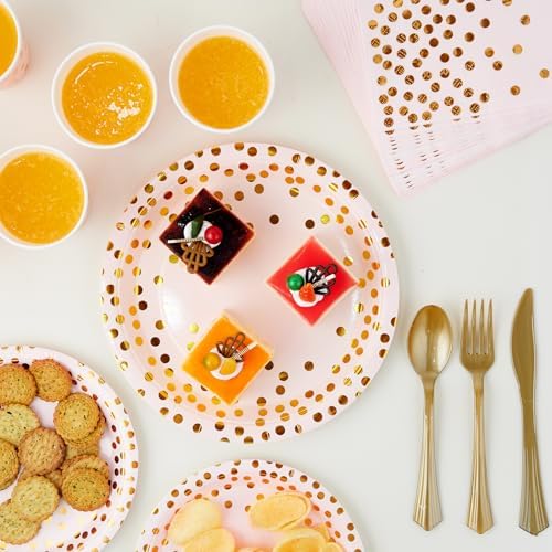Pink and Gold Party Supplies - 350 PCS Disposable Dinnerware Set