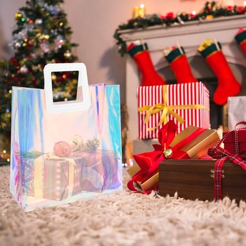 Voittozege 20Pcs Clear Holographic Gift Bags with Handle