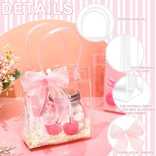 FYSUIMU 12 Pcs Pink Bow Party Favor Bags with Handles