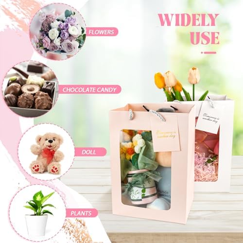 50PCS White Gift Bags with Handles and Clear Window