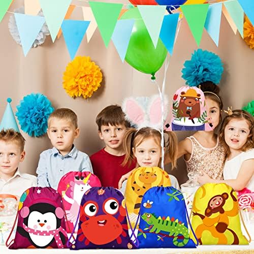 WILLBOND 24 Pack Safari Animal Drawstring Gift Bags for Kids