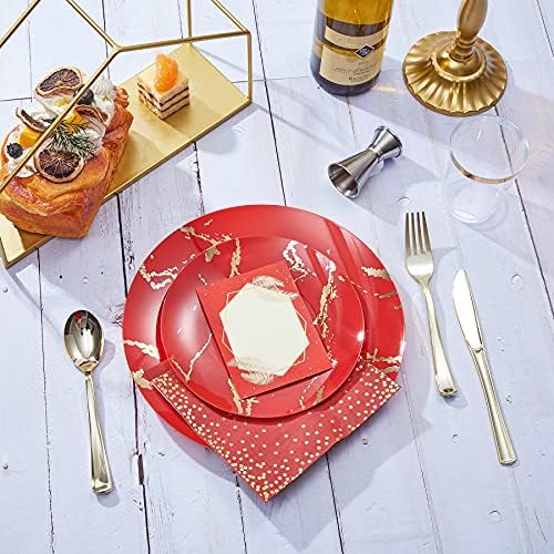N9R 225PCS Red Gold Plastic Dinnerware Set
