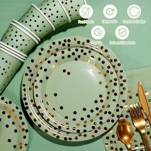 YIDAKO 350pcs Sage Green Plates and Napkins Set