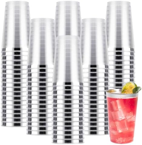 Goodluck 200PCS 14oz Silver Plastic Cups for Parties