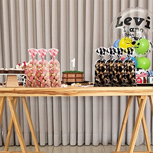 100 Pcs Cow Print Goodie Bags with Twist Ties