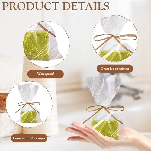 Miraclekoo 100pc Clear Soap Bags 5x8 Inch with Raffia Rope