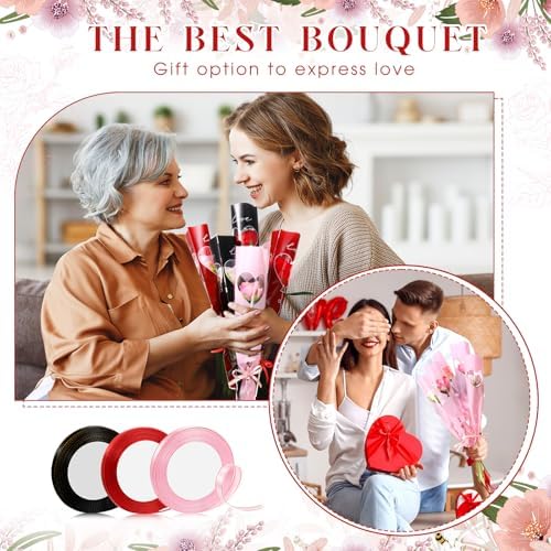 Jutom 300 Pcs Graduation Single Rose Flower Wrap Bags with 3 Polyester Ribbon