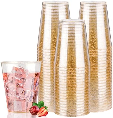 Goodluck 10 Oz 50 Pc Gold Glitter Plastic Cups for Parties