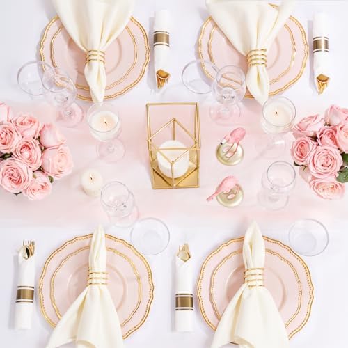 Hioasis 350pcs Pink Gold Plastic Plates Set