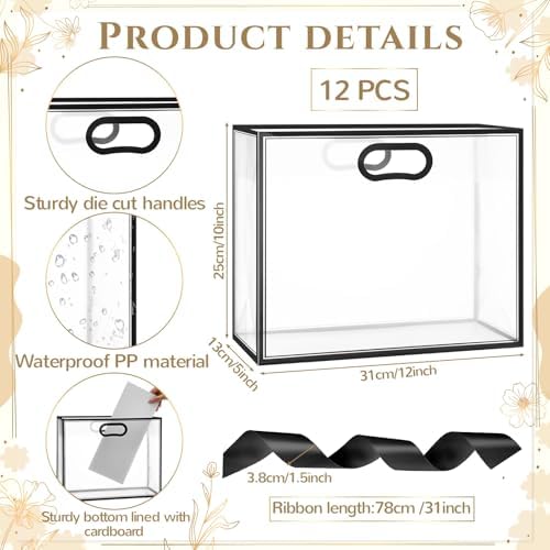 Aliceset 12 Pcs Clear Plastic Gift Bags with Handles Reusable