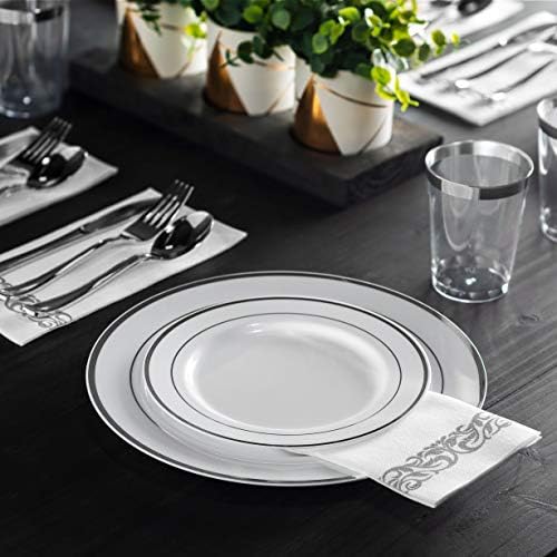 100 Silver Plastic Plates Set for Party Wedding