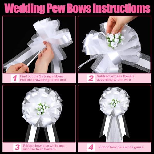 Duraaamo 24 Piece Wedding Aisle Decor Bows with Rosebuds