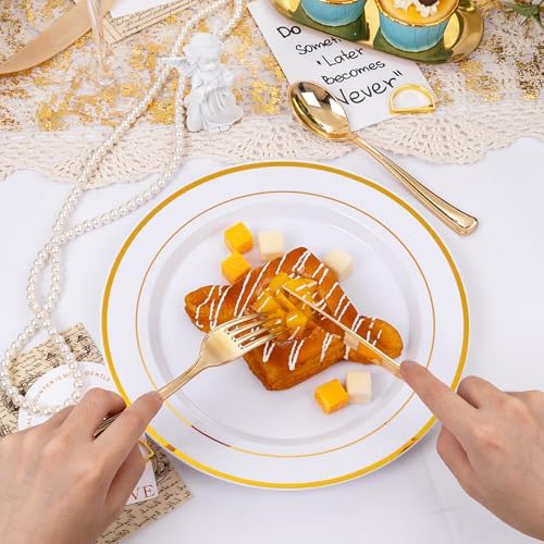600 Pcs Gold Plastic Plates and Utensils for 100 Guests