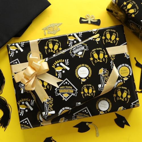Boerni Graduation Gift Wrap Paper Black Gold