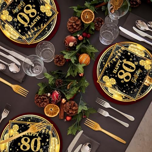 80th Birthday Paper Plates Napkins Forks 60pcs Set
