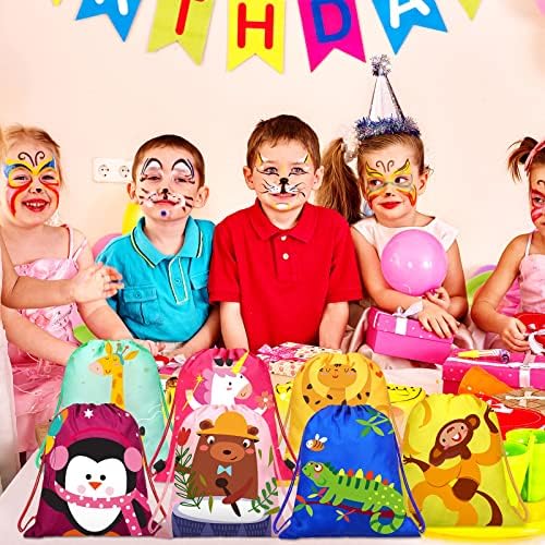 WILLBOND 24 Pack Safari Animal Drawstring Gift Bags for Kids