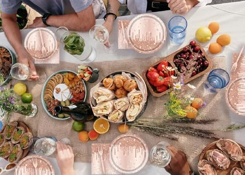 72 Pcs Rose Gold Party Tableware Set for 24 Guests