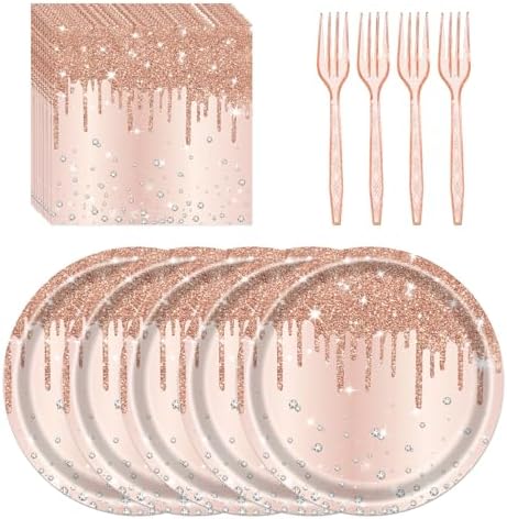 72 Pcs Rose Gold Party Tableware Set for 24 Guests