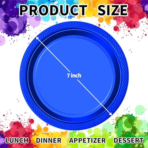 120 PCS Blue Plastic Plates 7 Inch Party Set