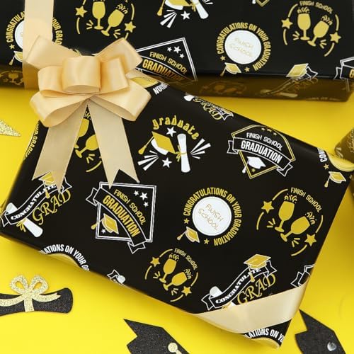Boerni Graduation Gift Wrap Paper Black Gold