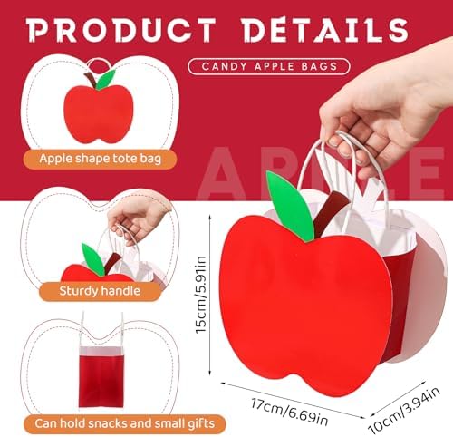 Kolldenn 24 Pack Red Apple Gift Bags with Handle
