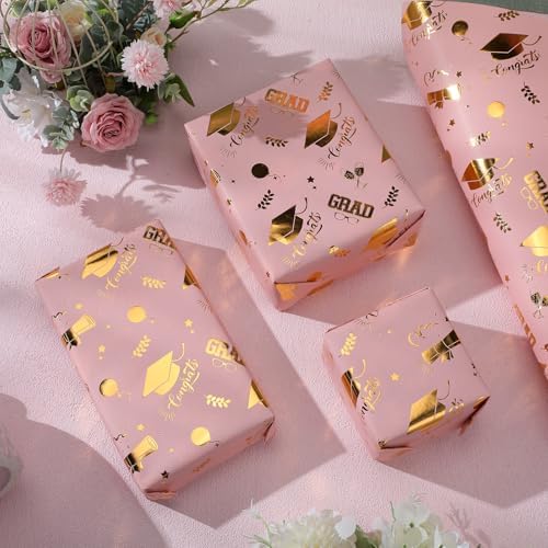 AmazingSpark 2025 Graduation Gift Wrap Paper Roll Pink