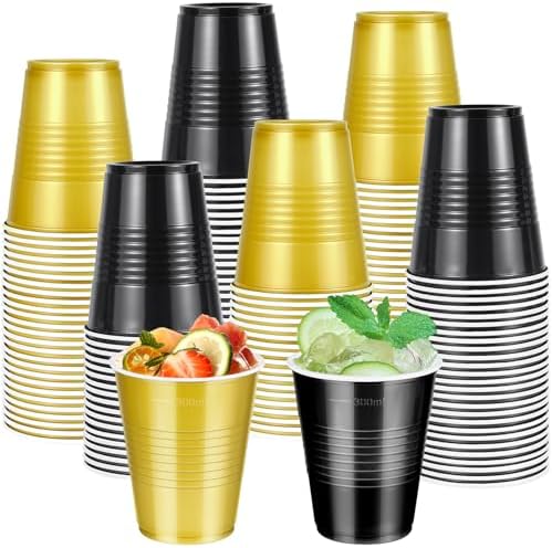100 Pcs Black and Gold Plastic Cups 12 Oz for Party