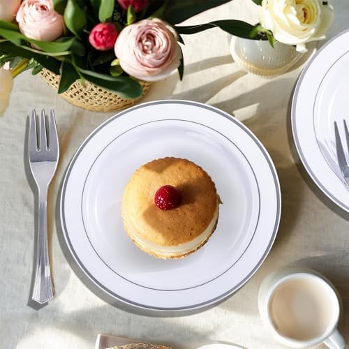 WELLIFE 240PCS Silver Plastic Dessert Plates with 120PCS Forks