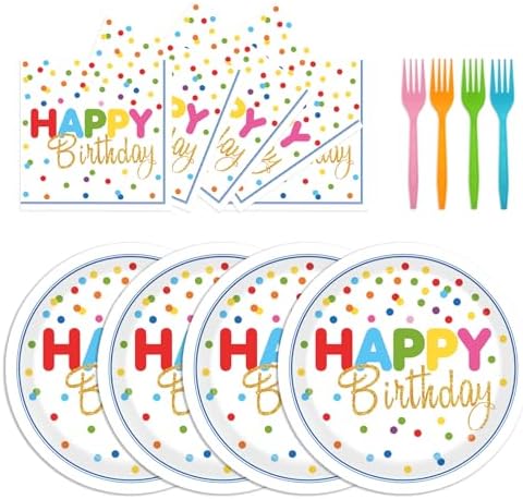72Pcs Colorful Polka Dot Birthday Plates Napkins Set