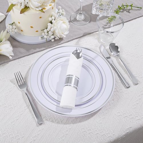 DaYammi 350PCS Silver Plastic Dinnerware Set for 50 Guests