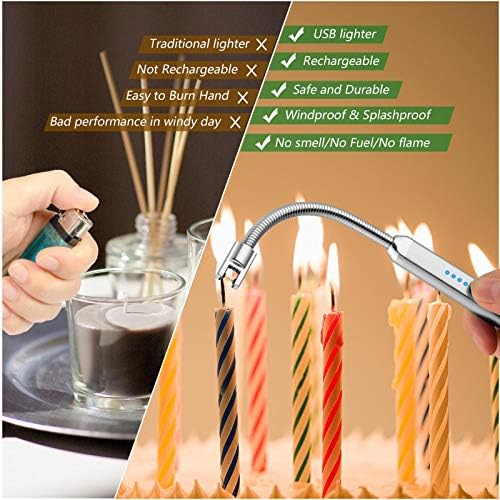 Windproof Rechargeable Electric Candle Lighter USB Silver
