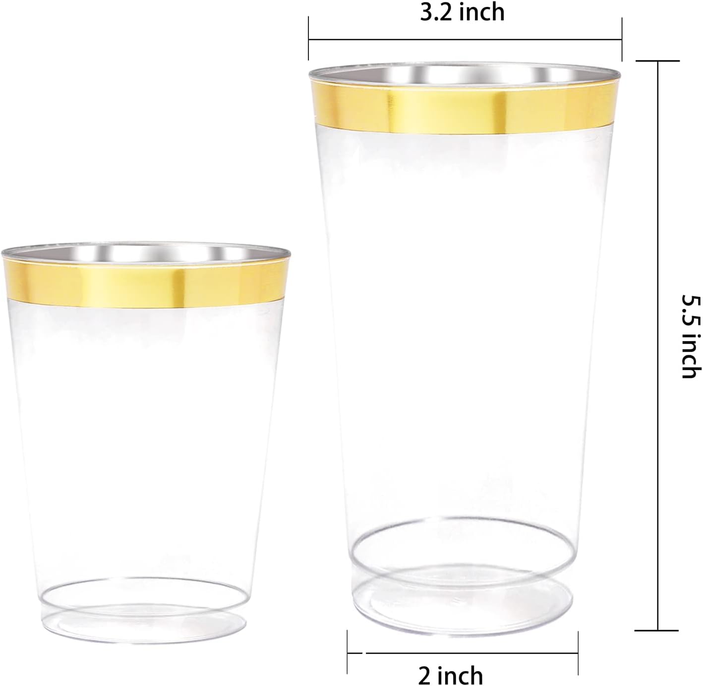 LIYH 100 Pcs 16 Ounce Gold Rim Plastic Cups for Parties