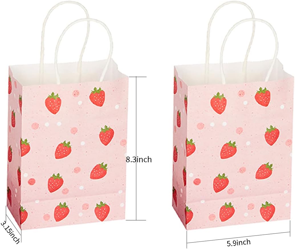 Strawberry Pink Gift Bags 16Pcs with Handles