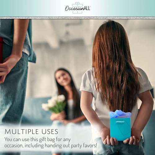 OccasionALL Teal Gift Bags with Handles 12 Pack