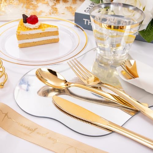 DaYammi 350PCS Clear Gold Disposable Dinnerware Set for 50 Guests