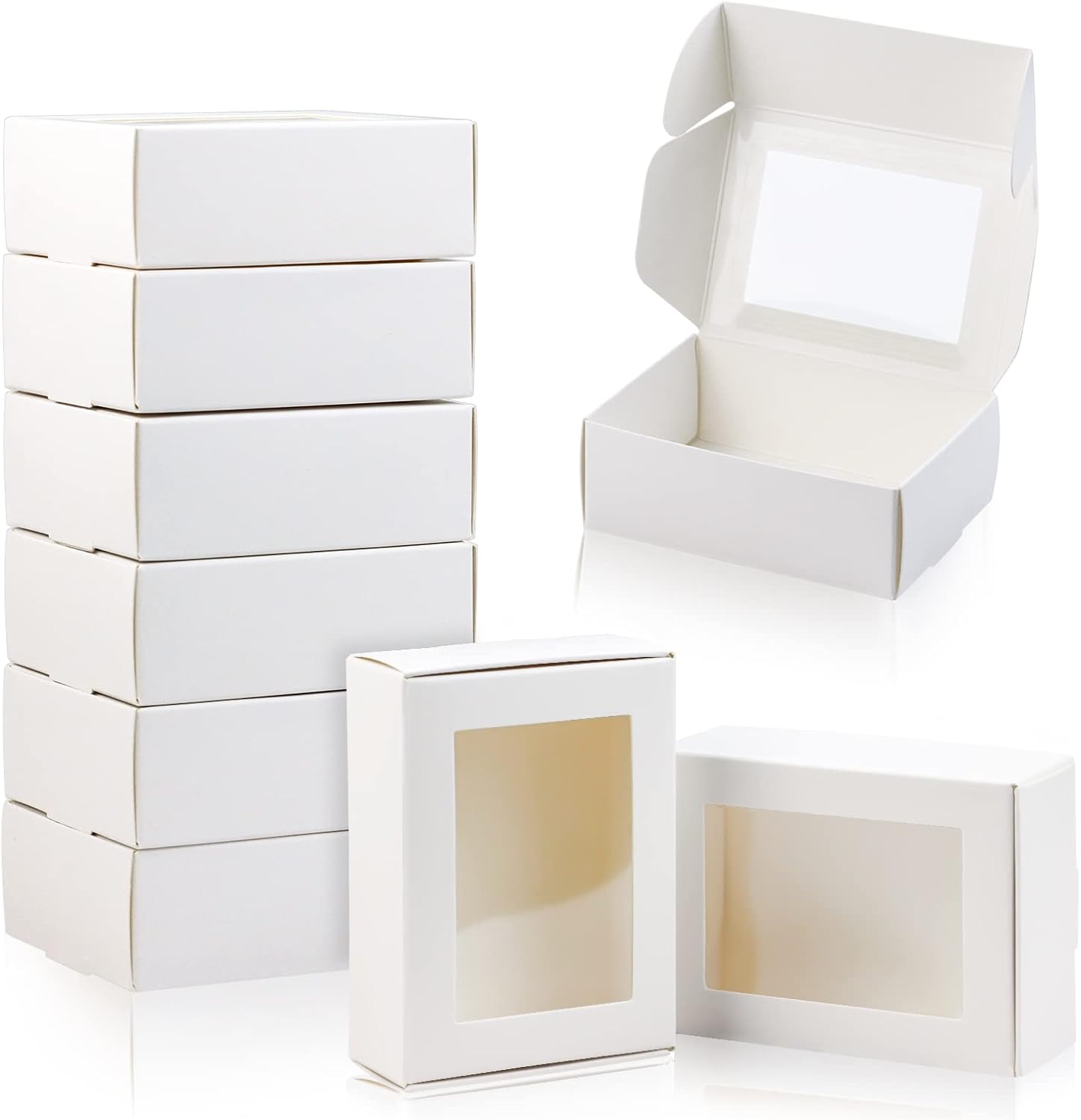 BadenBach 50 Pack Mini Rectangle Kraft Paper Boxes with Clear Windows
