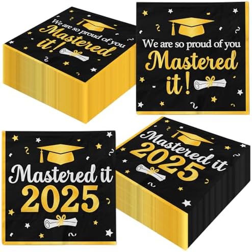 Mastered It Graduation Napkins 2025 50pcs Black Gold Decorations