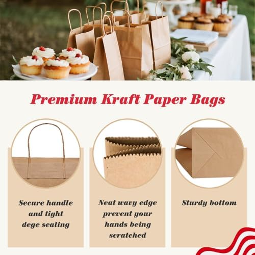 GSSUSA 100 Pack Brown Paper Bags with Handles Gift Wrapping