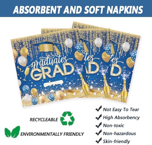 60 PCS Graduation Party Plates Napkins Decor Set Blue Gold