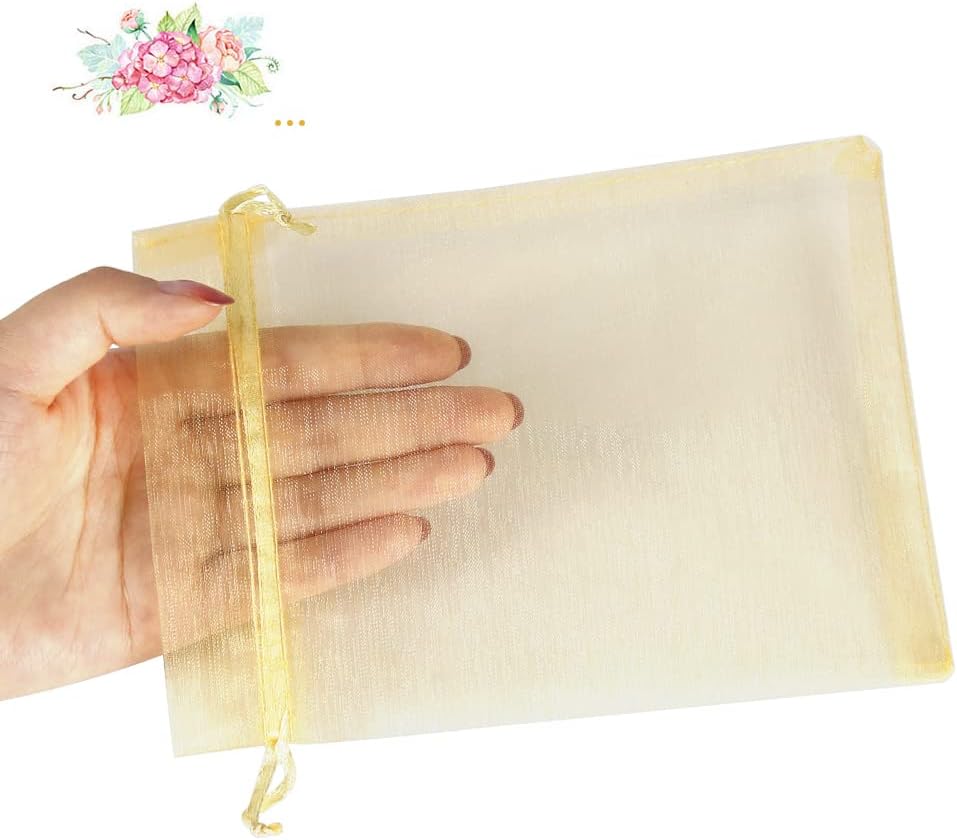 HRX Package 100pcs Gold Organza Drawstring Bags