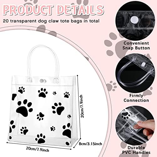 Teling 20-Pack Clear Dog Paw Gift Bags with Handles