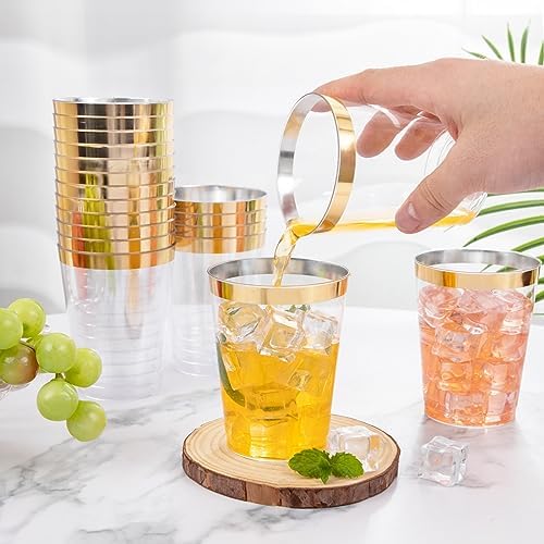 I00000 60PCS Gold Plastic Cups 10 oz Clear Disposable