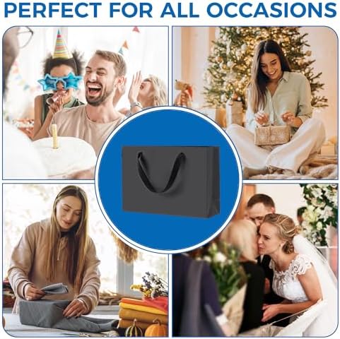 Argivean Medium Large Black Gift Bags 6pcs With Handles