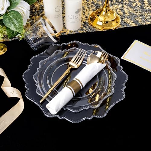 COLOSUS 350pcs Clear Plastic Plates Party Dinnerware Set