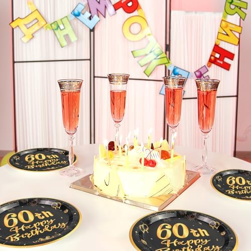 60th Birthday Plates And Napkins 50pcs 9 Black Party Decorations